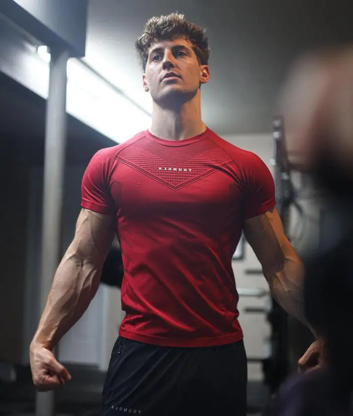 roupas de treinamento de fitness camisetas masculinas rápido respirável elástico apertado roupas de treinamento de basquete mangas curtas