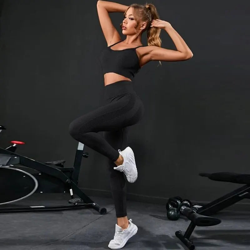 Kit esportivo feminino - leggings e top sem costura ideal para treino e ginásio