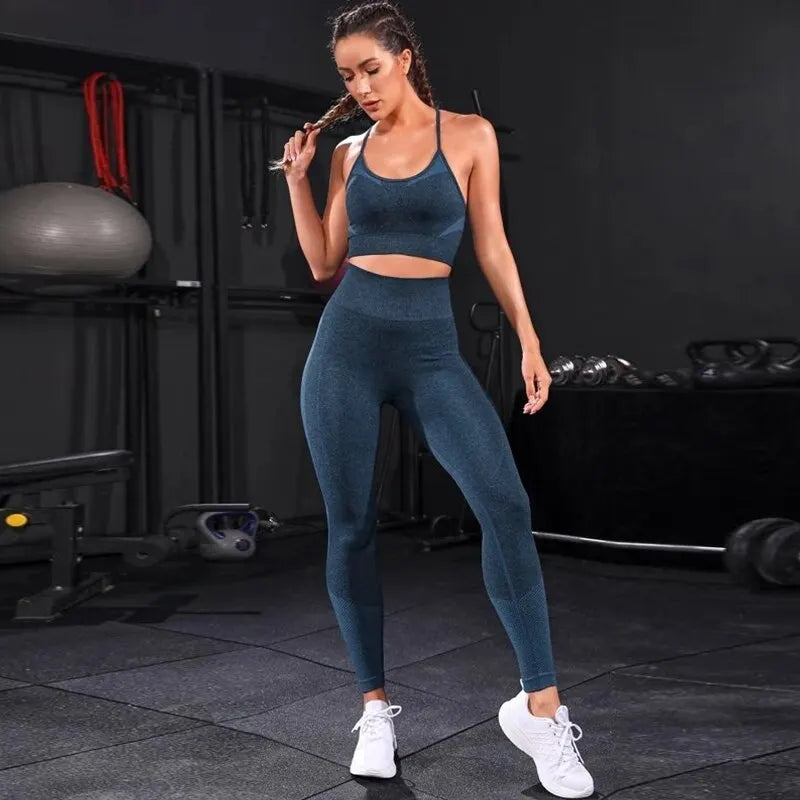 Kit esportivo feminino - leggings e top sem costura ideal para treino e ginásio