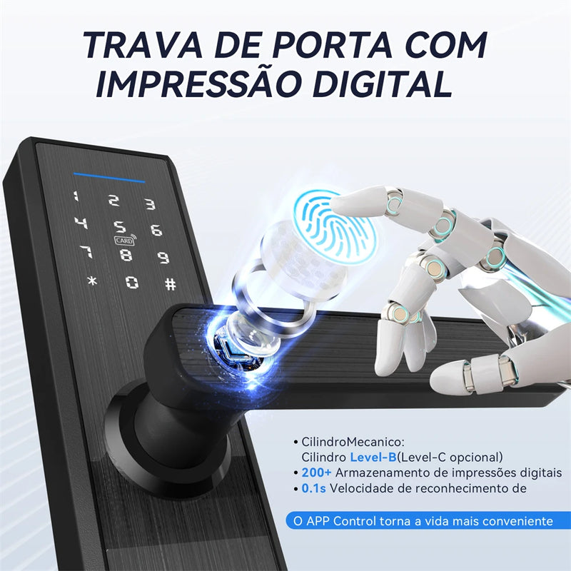 Fechadura eletrônica digital do brasil tuya wi-fi, com câmera, fechadura inteligente para porta com bateria, biometria, aplicativo de impressão digital, desbloqueio para casa