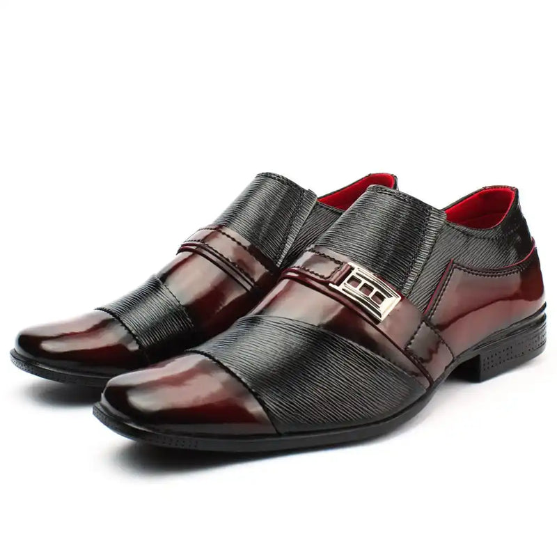 Sapatos sociais masculinos de luxo moderno confortável sintético duas cores detalhe metal calce fácil moda elegante 837
